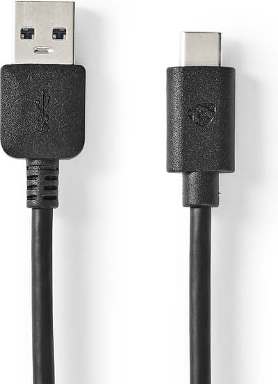 Nedis USB-Kabel - USB 3.2 Gen 1 - USB-A Male - USB-C Male - 60 W - 5 Gbps - Vernikkeld - 2.00 m - Rond - PVC - Zwart - Doos