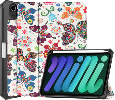 Hoes - Geschikt voor Apple iPad Mini 6 (2021) - 8.3 inch - 6e Generatie - Dun & Stevig - Trifold Bookcase - Hard Cover Case - Met Uitsparing Geschikt voor Apple Pencil - Hardcover Book - Tablet Hoesje - Vlinders
