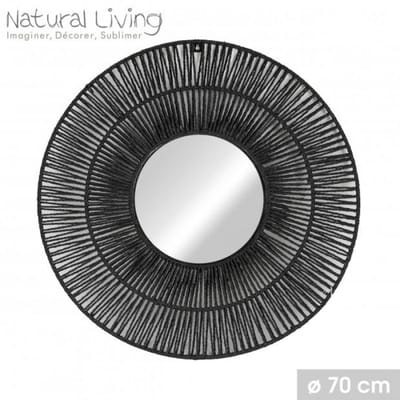 "NATURAL LIVING" Ronde spiegel SINA van papieren touw Ø70 cm zwart