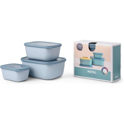 Mepal Cirqula Rechthoekige Multi Kom Set - 3 stuks, 750 mL + 1500 mL + 3000 mL, Noordse Blauw