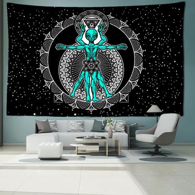 Tapisserie murale à suspendre motif constellation extraterrestre, art abstrait, hippie, psychédélique, décoration d'intérieur pour dortoir 95x70CM gray