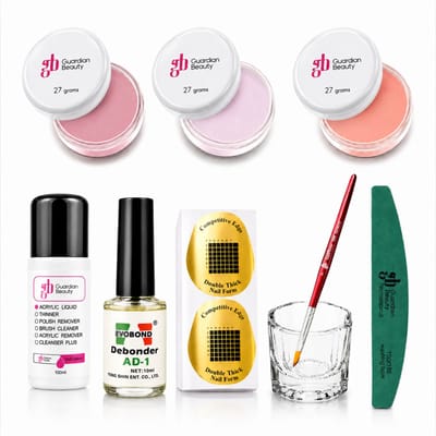 Guardian Beauty Acrylpoeder Set - 3 Kleuren - 27g - Flamingo Roze, Transparant en Perzik Roze - Met Accessoires