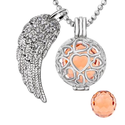 Engelenroeper 18mm Bolhouder met Ketting 90cm en Bolletje - Dames - Zilverkleurig Hartjes - EBS18177