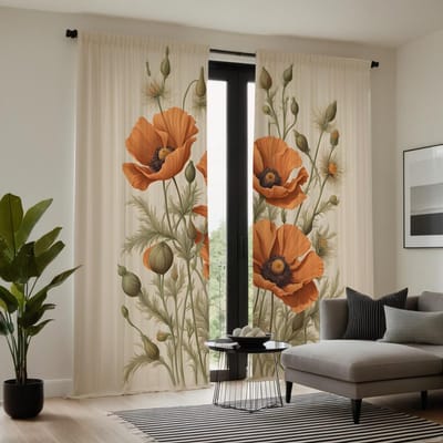 2 stuks HD vintage stijl bloemendecoratie gordijnen Oranje bind digitaal bedrukte gordijnen Huisdecoratie stijl Decoratie woonkamer W52H63inchW132H160cm brown