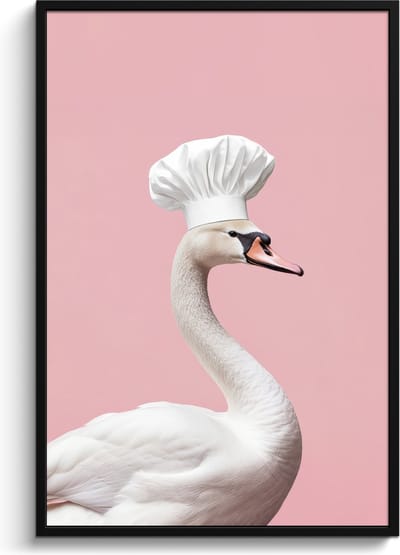 Fotolijst inclusief poster - Posterlijst 80x120 cm - Posters - Zwaan - Koksmuts - Mooi - Klassiek - Foto in lijst - Keuken decoratie muur - Wanddecoratie accessoires - Muurdecoratie - Schilderijen