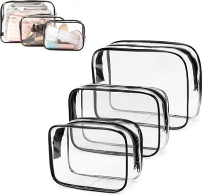 Reis Doorzichtige Toilettas Set - 3 Stuks - Reistas Voor Toiletartikelen - Make Up Tas - Make-Up Tasjes - Transparante Packing Cubes Koffer Organizer - Cosmetica Tas - Waterdicht - Zwart/Transparant