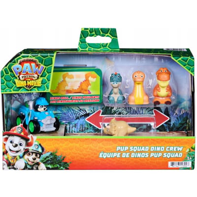 PAW Patrol - De Dino Film - Pup Squad Dino Crew met 1 unieke Rex Pup Squad Racer en 4 dinosaurusfiguren die kunnen rollen