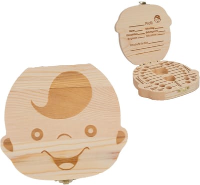 Intirilife Houten Melktandendoosje voor jongens - 12,5 x 11,4 x 2,8 cm - Kindertandendoosje voor het bewaren van melktanden, om zelf te labelen