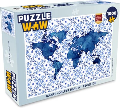 Puzzel Kaart - Delfts blauw - Tegeltje - Legpuzzel - Puzzel 1000 stukjes volwassenen