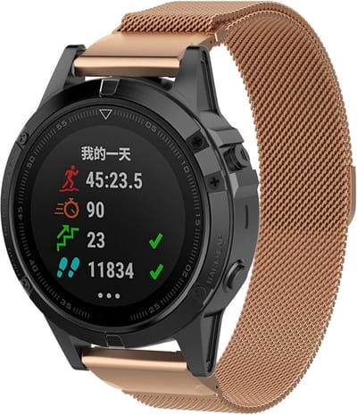 By Qubix - Geschikt voor Garmin bandje - 26mm Quickfit - Milanese bandje - Rosé goud - Large - Geschikt voor Garmin Fenix 7X / 6X / 5X