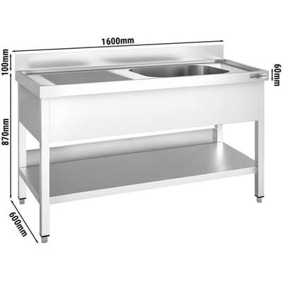 GGM Gastro Spültisch PREMIUM - 1600x600mm - mit Grundboden - mit 1 Becken rechts