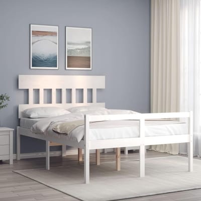 Massief houten bed - Opbergbed seniorenbed - Comfortabel slapen - Zithoogte 45 cm - 195 x 125 cm - Wit