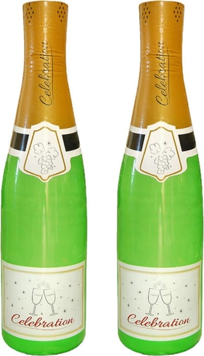 2x Stuks grote opblaasbare champagne fles - 180 cm - Oud en Nieuw en bruiloft accessoires/decoratie
