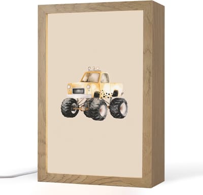 Nachtlampje 20x30 cm - Kinder lampje - Monstertruck - Geel - Beige - Tafellamp kinderkamer - Slaapkamer lamp - Bedlamp kinderen - Kinderlampje stopcontact - Wandlamp babykamer - Nachtlampjes