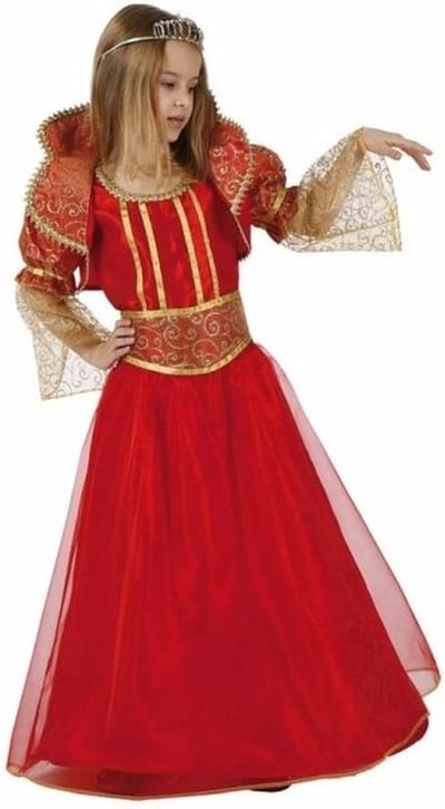 Carnaval verkleedkleding - koningin kostuum - voor meisjes - rood - jurk 140