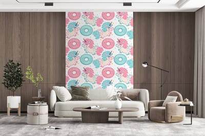 Behang - Fotobehang Eenhoorn - Donut - Baby - Breedte 200 cm x hoogte 300 cm