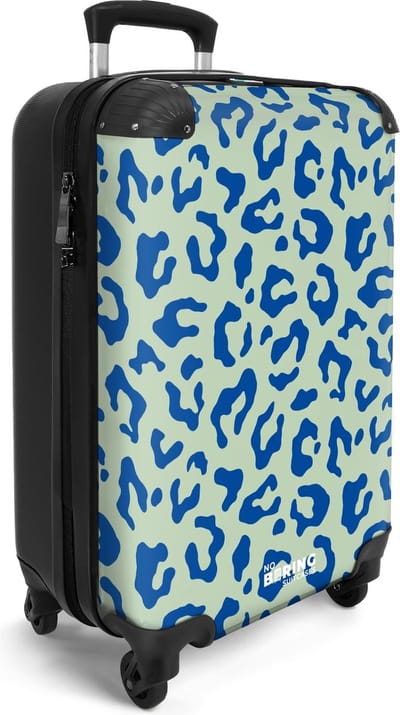 NoBoringSuitcases.com® - Cabine handbagage koffer lichtgewicht - Reiskoffer trolley - Blauw en groen panterprint - Rolkoffer op wieltjes - Reizen - Valies reistrolley koffertje - Past binnen 55x40x20 en 55x35x25
