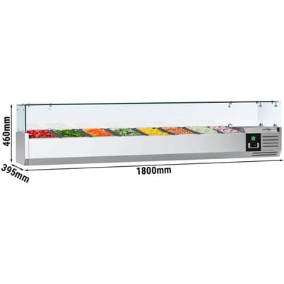 GGM Gastro Kühlaufsatzvitrine PREMIUM - 1800x395mm - 8x GN 1/3 Zilver