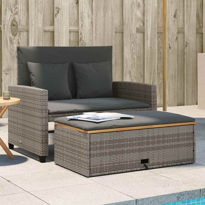 vidaXL - Tuinbank - 2-zits - met - kussens - poly - rattan - en - acaciahout - grijs
