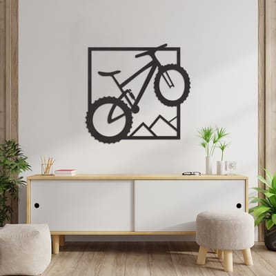 Wanddecoratie Fietsen - Muurdecoratie Mountainbike - Muurdecoratie Hout - Wanddecoratie Hout - Muurdecoratie Woonkamer - Wanddecoratie Woonkamer - Wanddecoratie Industrieel - Wanddecoratie Dieren - Home Decor - Wall Line Art - 62 x 59 cm