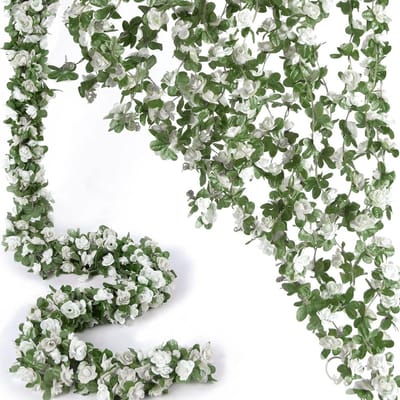 Kunstbloemen slingers - Nep rozen - Decoratie creëren - Zijde en plastic - 8 stuks 66FT - Lente wit