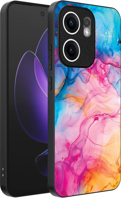 Smartphonica Telefoonhoesje Geschikt voor Oppo Reno 13F met Regenboog Acryl Marmer Opdruk - TPU Backcover Case Rainbow Acrylic Marble Design geschikt voor Oppo Reno 13F