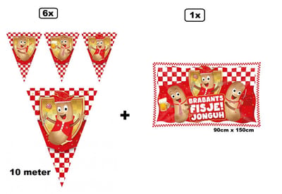 6x Vlaggenlijn Brabants fisje 10 meter + 1x Gevelvlag Brabants fisje 90cm x 150cm - Carnaval thema feest festival Fijn fisje
