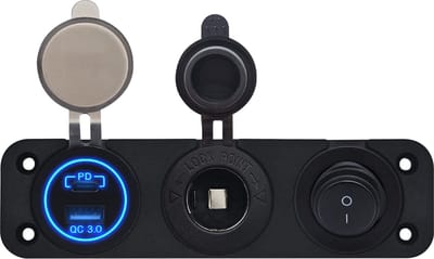 ProRide 12V USB Autolader 2 Poorten - QC3.0 - Drievoudig inbouw paneel - Sigaretten stopcontact en Schakelaar