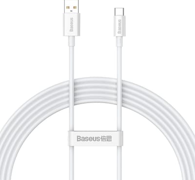 Baseus - Universele USB naar Type C kabel - Geschikt voor o.a. Samsung en andere apparaten - 2 Meter - 100W - Wit