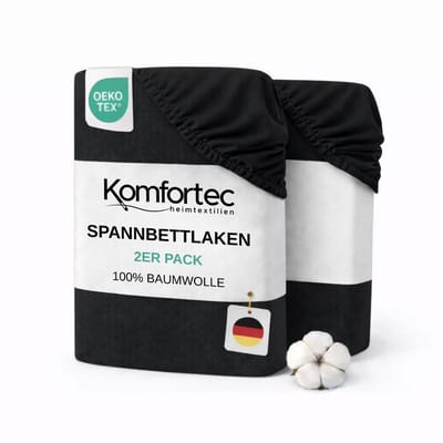 Komfortec Jersey Stretch 2-delige Hoeslaken Set 140x200 cm, Dubbelpak, 23 cm Matrasdikte, Rondom Elastiek, 100% Katoen, Zwart