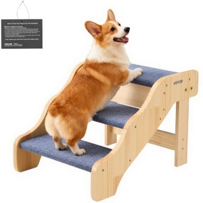 VEVOR Hondentrap 580x430x380 mm, 3-Treden Huisdierentrap, Houten Trap Geschikt voor Kleine, Middelgrote, Grote en Oudere Huisdieren, Evenals Puppy's Tot 68 Kg, Hondenladder voor Bedden, Banken en Auto's