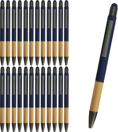 green-goose® Bamboe Metalen Stulus Pennen - 25 stuks - blauw