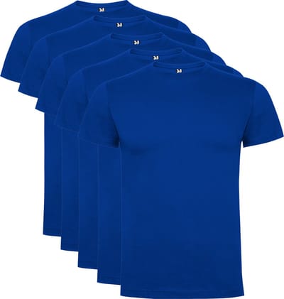 5 Pack Roly Dogo Premium Heren T-Shirt 100% katoen Ronde hals Konings Blauw, Maat S