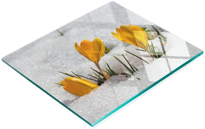 Decoratieve glazen keukensnijplank met krokussen in de sneeuw, 60x52 cm