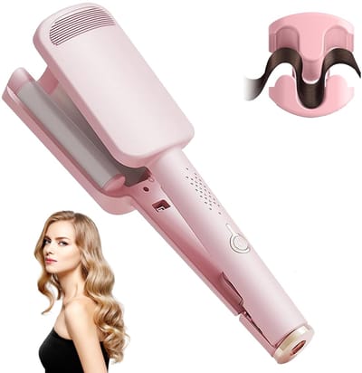 Ynkkvre -Franse Golf Krultang 32mm – Welleneisen met Instelbare Temperatuur, Keramische Haarstyler voor Zachte Grote Krullen-roze