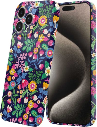 Smartphonica Telefoonhoesje Geschikt voor iPhone 15 Pro Max met Gekleurde Bloemen Opdruk - Flexibel Softcase TPU - Backcover Case Coloured Flowers Design geschikt voor iPhone 15 Pro Max