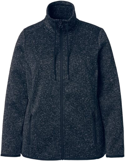 Ulla Popken - Dames - Jas van gebreid fleece ruiten opstaande kraag ritszakken - Zwart - Maat 42+