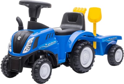 Bandits & Angels Loopauto New Holland Tractor met Aanhanger Blauw vanaf 1 jaar - Functionele Koplampen - Loopwagen Blauw - Loopauto Voor Jongens - New Holland