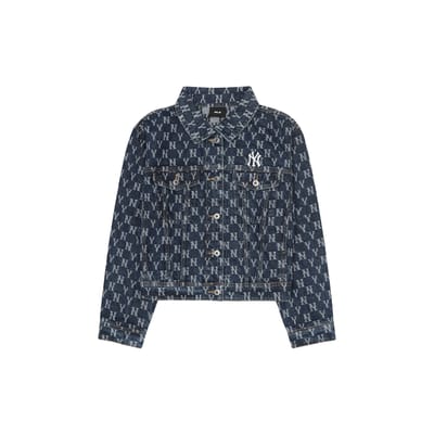 MLB Ss22 Logo Imprimé Partout Bouton Manches Longues Décontractée Jean Veste Femmes vestes Bleu 3FDKM0321-50BLS S black