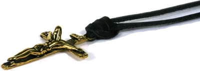 IbizaMen - Heren - ketting - leren- veter - zwart - vintage - Goud - rvs - crucifex - kruis - verstelbaar