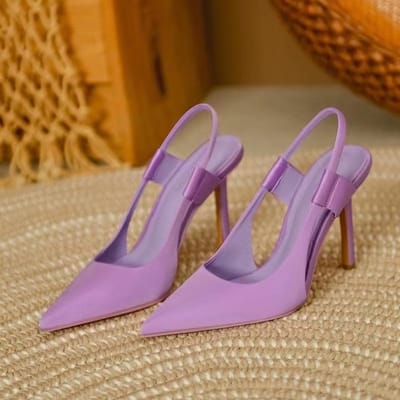Nouveaux Chaussures Femme Satin Bleu Pointu Talons Hauts Stiletto Chaussures Slingback Bride Élégant Tempérament Sandales Escarpins Dame de Bureau 35 violet