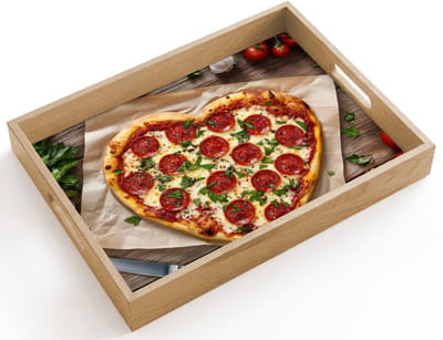 Dienblad hout 40x30 cm - Schootdienblad - Pizza - Hart - Pepperoni - Tomaat - Borrelplank rechthoek - Plateau dienbladen