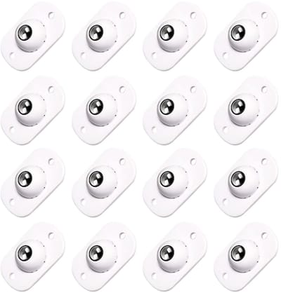 Set van 16 mini-wieltjes, roestvrijstalen kogellagerwieltjes, 360° draaibaar, geschikt voor het lijmen van kleine meubelstukken, wit.