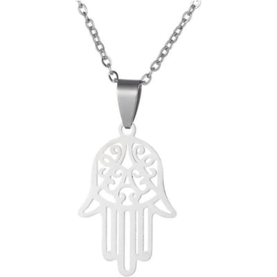 316L Roestvrij Staal Eenvoudig Geometrisch Uitgesneden Handpalm Hanger Kettingen Voor Vrouwen Mode Fijne Sieraden Kerstcadeaus SAN991 zilver