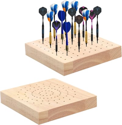 Houten Dart Houder met Plaatsingsgaten, Ideaal voor Opslag en Organisatie van Darts, Stabiele Dartstand voor Thuis en Bar, 2 Stuks 10×10 cm