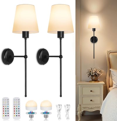 Draadloze Oplaadbare LED Wandlamp Zwart (2x) - Dimbaar, 3 Kleurtemperaturen + RGB, Afstandsbediening