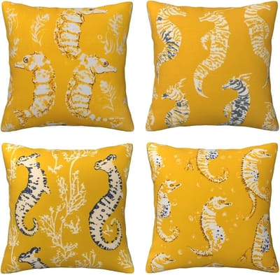 Kussenhoezen, zeepaardjes, 65 x 65 cm, behaaglijk, kussenhoes met onzichtbare ritssluiting, zacht, wollig, bankkussen, wasbaar, voor terras, tuin, bank en woonkamer