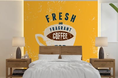 Behang - Fotobehang Koffie - Retro - Fresh and fragrant coffee for you - Spreuken - Quotes - Breedte 350 cm x hoogte 350 cm