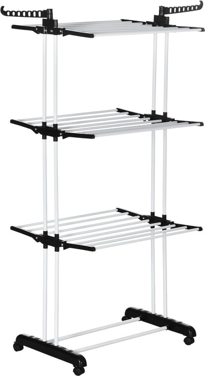 HOMCOM-Wäscheständer-Stahl, Kunststoff-73L x 64B x 177H cm-Schwarz