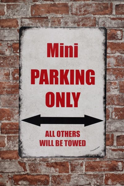 Mini Parking 2 - Metalen wandbord - Parking only - Mini auto - Tekstbord - Wandborden – Vintage wandbord - Retro wandbord - 20 x 30cm - Cave & Garden